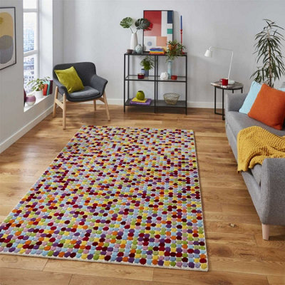  - Multi Wool Funky Handmade Modern Easy To Clean Dotted Geometric Diningroom Bedroom And Living Room Rug-150Cm X 230Cm