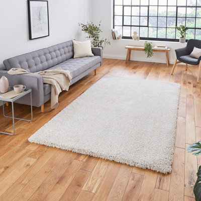  - Cream Plain Shaggy Easy To Clean Modern Polypropylene Rug For Living Room Bedroom And Dining Room-160Cm X 220Cm