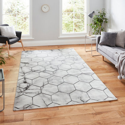 Grey Silver Geometric,modern Easy To Clean Rug For Bedroom & Living Room-160Cm X 220Cm from B&Q