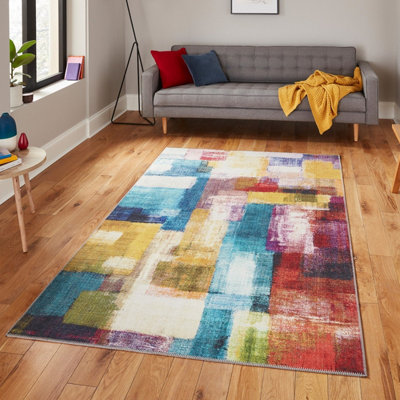 Multi Modern Easy To Clean Abstract Rug For Dining Room Bedroom Living Room-120Cm X 170Cm from B&Q