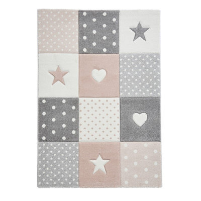 Pink Kids Modern Easy To Clean Graphics Pictorial Rug For Dining Room-120Cm X 170Cm from B&Q