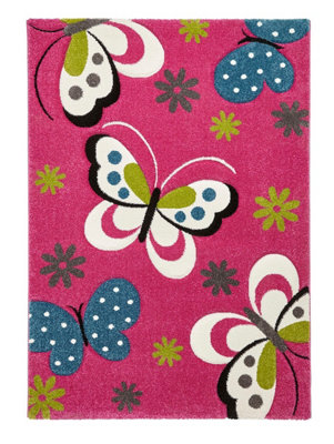 Kids Pink Modern Animal Graphics Pictorial Rug For Dining Room Bedroom & Living Room-120Cm X 170Cm from B&Q