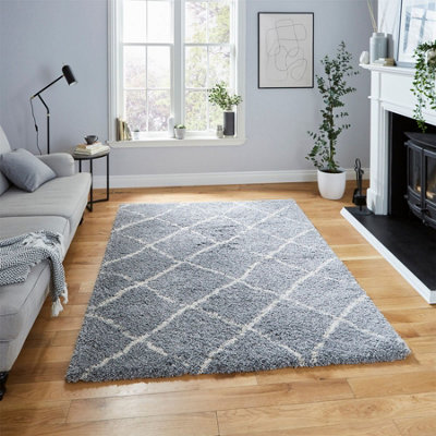  - Grey Cream Shaggy Modern Geometric Moroccan Rug For Living Room Bedroom And Dining Room-160Cm X 220Cm