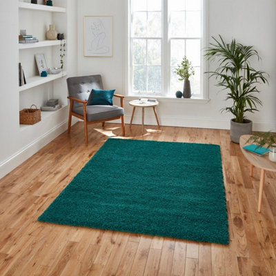 Green Shaggy Modern Plain Easy To Clean Rug Soft For Dining Room -200Cm X 290Cm from B&Q