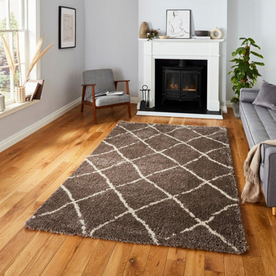 Beige Cream Shaggy Moroccan Shaggy Modern Geometric Rug For Living RoomBedroom And Dining Room-200Cm X 290Cm from B&Q