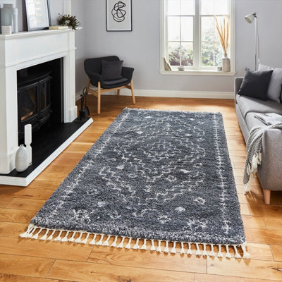 Grey Ivory Shaggy Kilim Modern Moroccan Geometric Rug For Dining Room-120Cm X 170Cm from B&Q