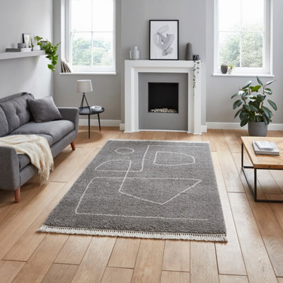 Dark Green Modern Abstract Kilim Shaggy Moroccan Dining Room Rug-160Cm X 220Cm from B&Q