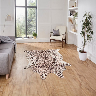 Faux Leopard Print Brown Beige Abstract Animal Cowhide Modern Rug For Living Rug For Living Room And Bedroom-130Cm X 155Cm from B&Q