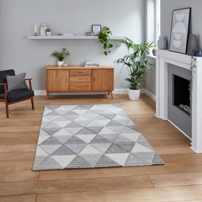 Grey Beige Modern Geometric Easy To Clean Rug For Dining Room-120Cm X 170Cm from B&Q