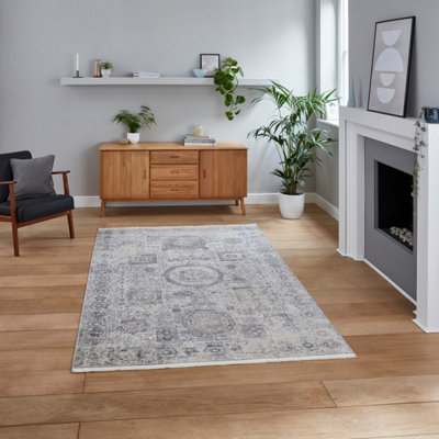 Traditional Grey Abstract Geometric Easy To Clean Rug For Dining Room-120Cm X 170Cm from B&Q