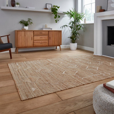 Beige Geometric Handmade Modern Rug For Bedroom & Living Room-120Cm X 170Cm from B&Q