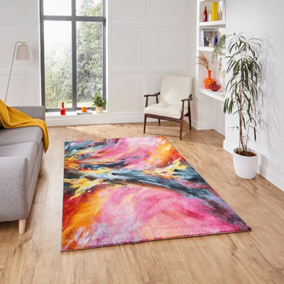 B&Q Multi Abstract Modern Easy To Clean Rug For Dining Room-160Cm X 220Cm
