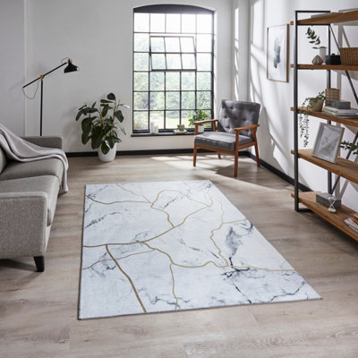  - Ivory Gold Abstract Modern Rug Easy To Clean Living Room Bedroom And Dining Room-120Cm X 170Cm