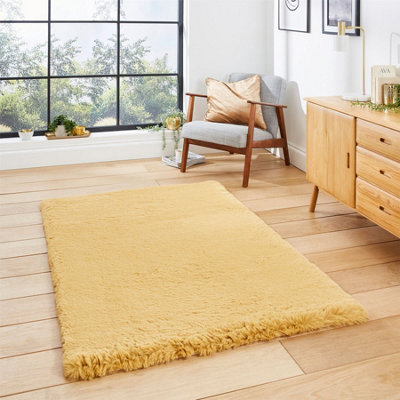 B&Q Mustard Shaggy Modern Easy To Clean Plain Rug For Dining Room Bedroom Living Room-150Cm X 230Cm