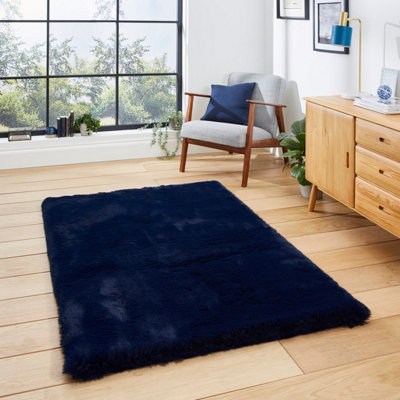  - Navy Shaggy Plain Modern Easy To Clean Polyester Rug For Living Room And Bedroom-80Cm X 150Cm