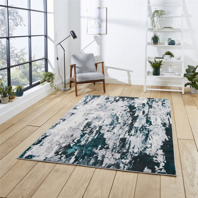 Grey Green Abstract Modern Easy To Clean Abstract Rug For Dining Room-120Cm X 170Cm from B&Q