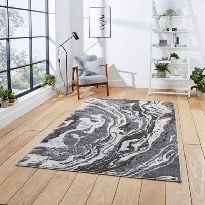 Grey Abstract Modern Easy To Clean Rug For Living Room Bedroom And Dining Room-120Cm X 170Cm from B&Q