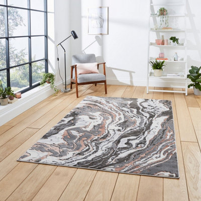 Grey Rose Abstract Modern Easy To Clean Rug For Dining Room-160Cm X 220Cm from B&Q