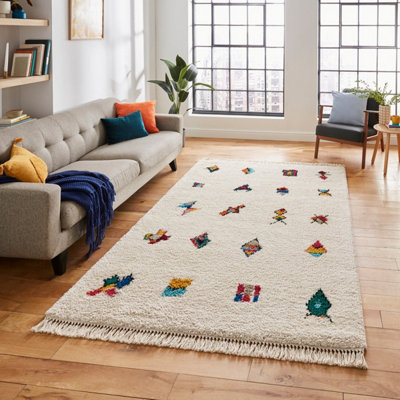 Multi Graphics Kilim Modern Shaggy Moroccan Dining Room Rug-120Cm X 170Cm from B&Q