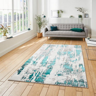 Grey Green Abstract Modern Easy To Clean Rug For Dining Room-120Cm X 170Cm from B&Q