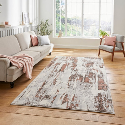 Grey Rose Abstract Modern Easy To Clean Rug For Dining Room-160Cm X 220Cm from B&Q