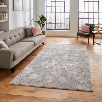 Grey Rose Modern Abstract Easy To Clean Dining Room Rug-160Cm X 220Cm from B&Q