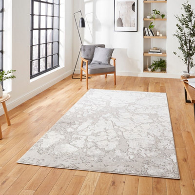 Grey Ivory Abstract Modern Easy To Clean Rug For Dining Room-120Cm X 170Cm from B&Q