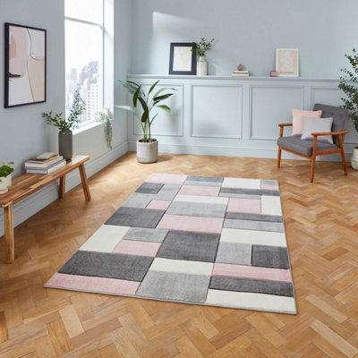  - Grey Rose Modern Geometric Easy To Clean Rug For Living Room Bedroom And Dining Room-120Cm X 170Cm