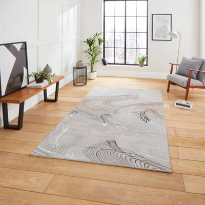 B&Q Luxurious Abstract Modern Easy To Clean Rug For Living Room Bedroom And Dining Room-160Cm X 230Cm Grey/Ivory