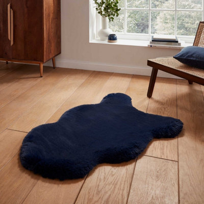 Navy Plain Luxurious Modern Shaggy Easy To Clean Rug For Dining Room Bed Room And Living Room-60Cm X 180Cm (Double) from B&Q