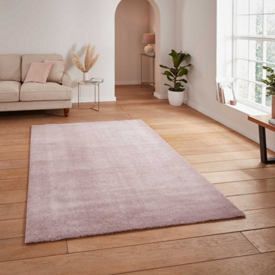 B&Q Rose Plain Shaggy Modern Rug Easy To Clean Dining Room-80Cm X 150Cm