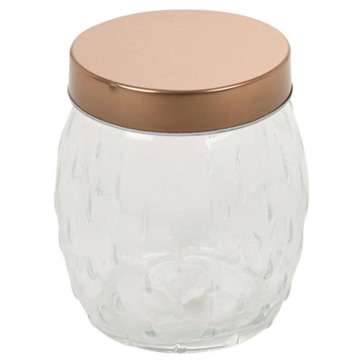 Urbn-Living Teardrop1L Hermetic Glass Spotted Jar With Copper Colour Lid from B&Q