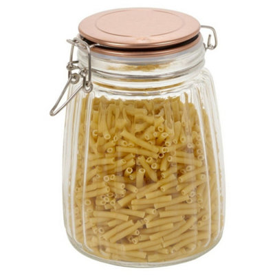 Urbn-Living Spotted1.5L Hermetic Glass Spotted Jar With Copper Colour Lid from B&Q