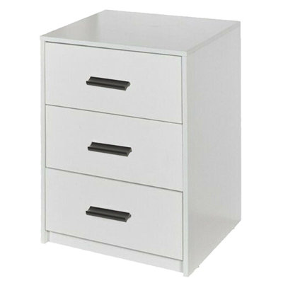 Urbn-Living Urbnliving Height 56Cm 3 Drawer Wooden Bedroom White Carcass And White Drawers Bedside Cabinet Furniture Storage Nightstand from B&Q