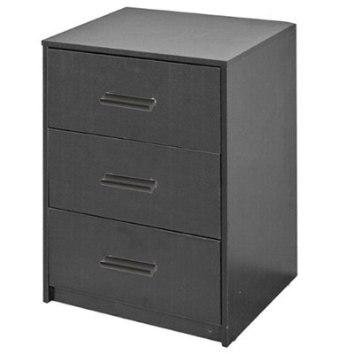 Urbn-Living Urbnliving Height 56Cm 3 Drawer Wooden Bedroom Bedside Cabinet Furniture Storage Black Carcass And Black Drawers Nightstand from B&Q