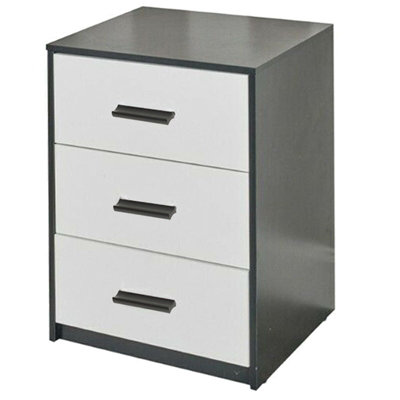 Urbn-Living Urbnliving Height 56Cm 3 Drawer Wooden Bedroom Bedside Cabinet Furniture Black Carcass And White Drawers Storage Nightstand from B&Q