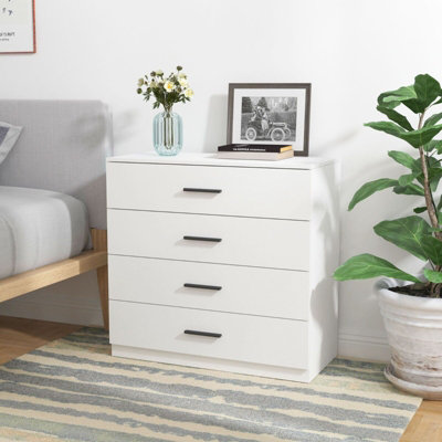 Urbnliving Height 73Cm 4 Drawer Wooden Bedroom Chest Cabinet White Carcass And White Drawers Modern Wide Storage Cupboard Closet from B&Q
