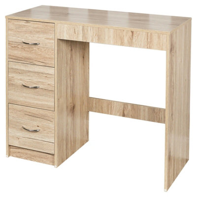 Urbn-Living Height 79.5Cm 3 Drawer Wooden Bedroom Dressing Computer Work Table Desk Oak Carcass And Oak Drawers Jewellery