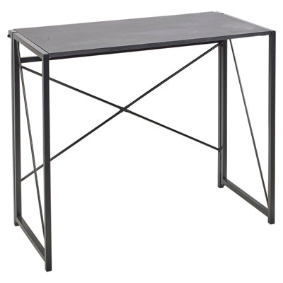 Urbn-Living Urbnliving Height 74Cm Rectangle Wooden Folding Table Steel Colour Black Legs Computer Work Office Desk Bedroom from B&Q
