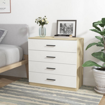 Urbnliving Height 73Cm 4 Drawer Wooden Bedroom Chest Cabinet Modern Oak Carcass And White Drawers Wide Storage Cupboard Closet from B&Q