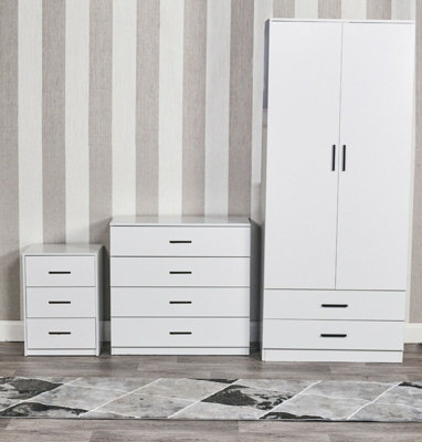 Urbn-Living Urbnliving Height 180Cm 4 Piece Wooden Bedroom Set White Wardrobe Chest Cabinet Bedside Table Clothes Storage from B&Q