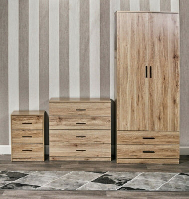 Urbn-Living Urbnliving Height 180Cm 4 Piece Wooden Bedroom Set Oak Wardrobe Chest Cabinet Bedside Table Clothes Storage from B&Q
