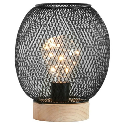 Urbn-Living Round Metal Table Lamp Wood Base With 8 Led