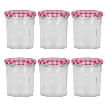 B&Q -  Set Of 6Checkered Lid Jam Jars Glass