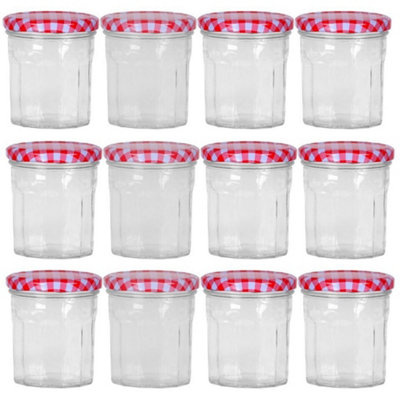 B&Q -  Set Of 12Checkered Lid Jam Jars Glass