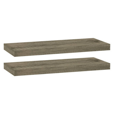 Urbn-Living Anthracite OakSet Of 2Floating Wooden Wall Shelves60X23.5Cm from B&Q