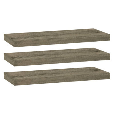 Urbn-Living Anthracite OakSet Of 3Floating Wooden Wall Shelves60X23.5Cm from B&Q