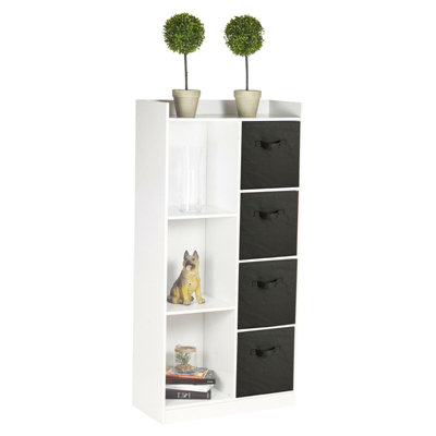 Urbn-Living Urbnliving Height 128Cm Tall Wooden White 7 Cube Bookcase With Black Drawers Shelving Display Storage Unit Cabinet Shelves from B&Q