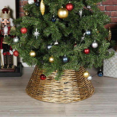 Urbn-Living Urbnliving 25Cm Height Christmas Natural Large Willow Wicker Woven Rattan Tree Skirt Base Cover Stand Gold from B&Q