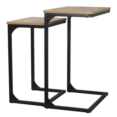 Urbn-Living Urbnliving Height 65Cm Large Size And Small 56.5 Cm Size Seville Modern Wooden Metal Colour Oak Frame Side End Table Nesting Coffe from B&Q
